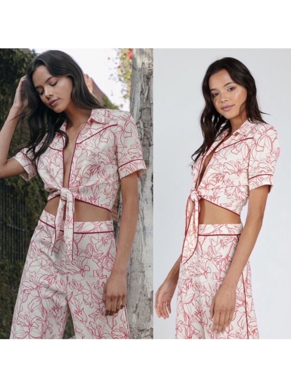 NWT Honey Punch Floral Tie-Front Crop Shirt